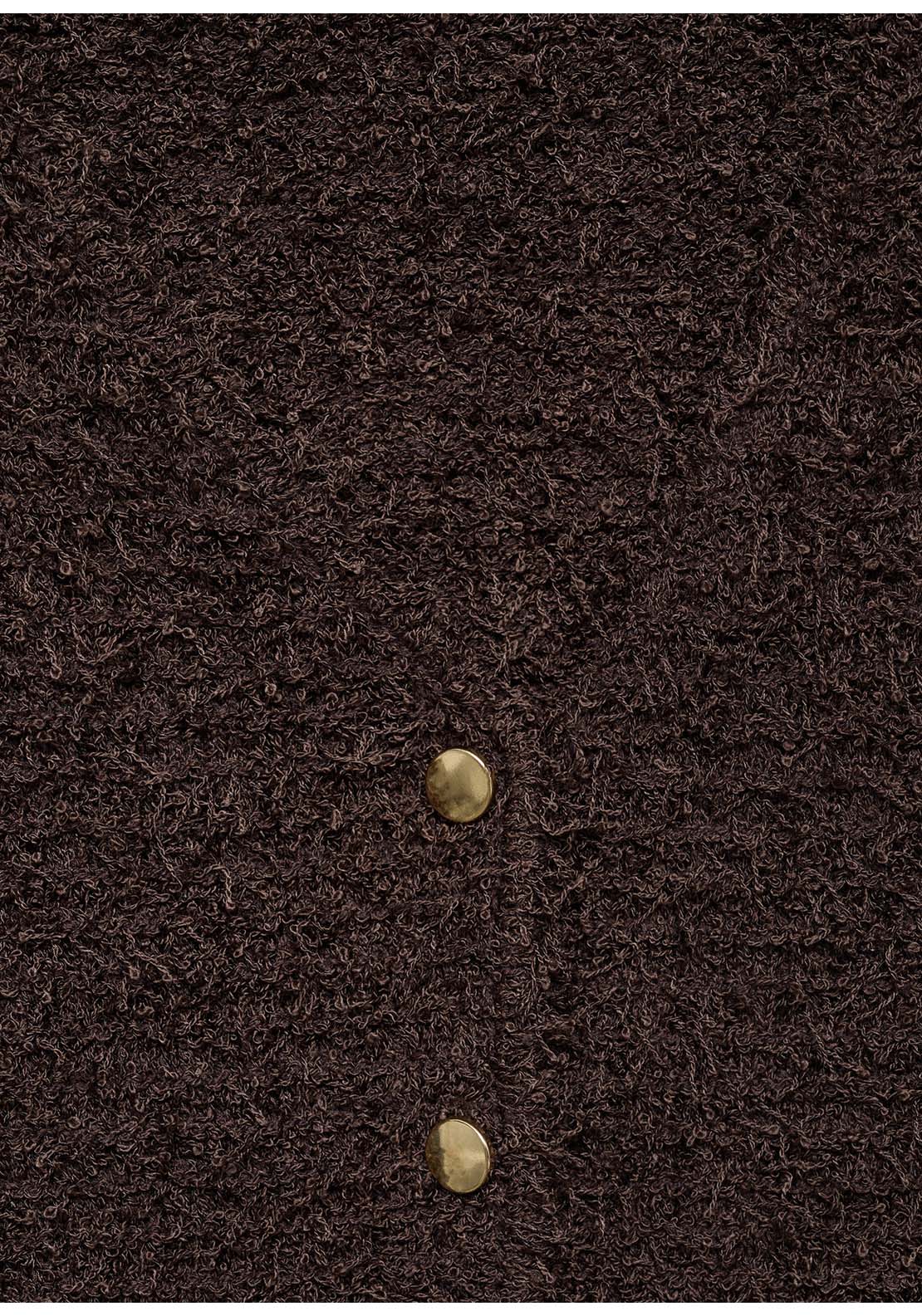Short Sleeved Bouclé Cardigan - Brown