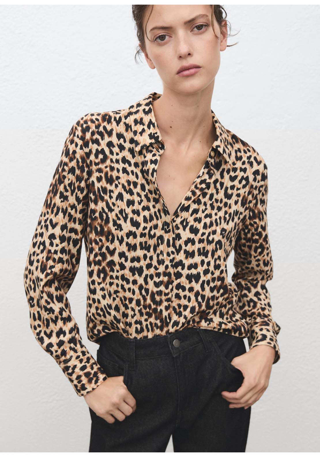 Fluid Long Sleeved Blouse - Brown