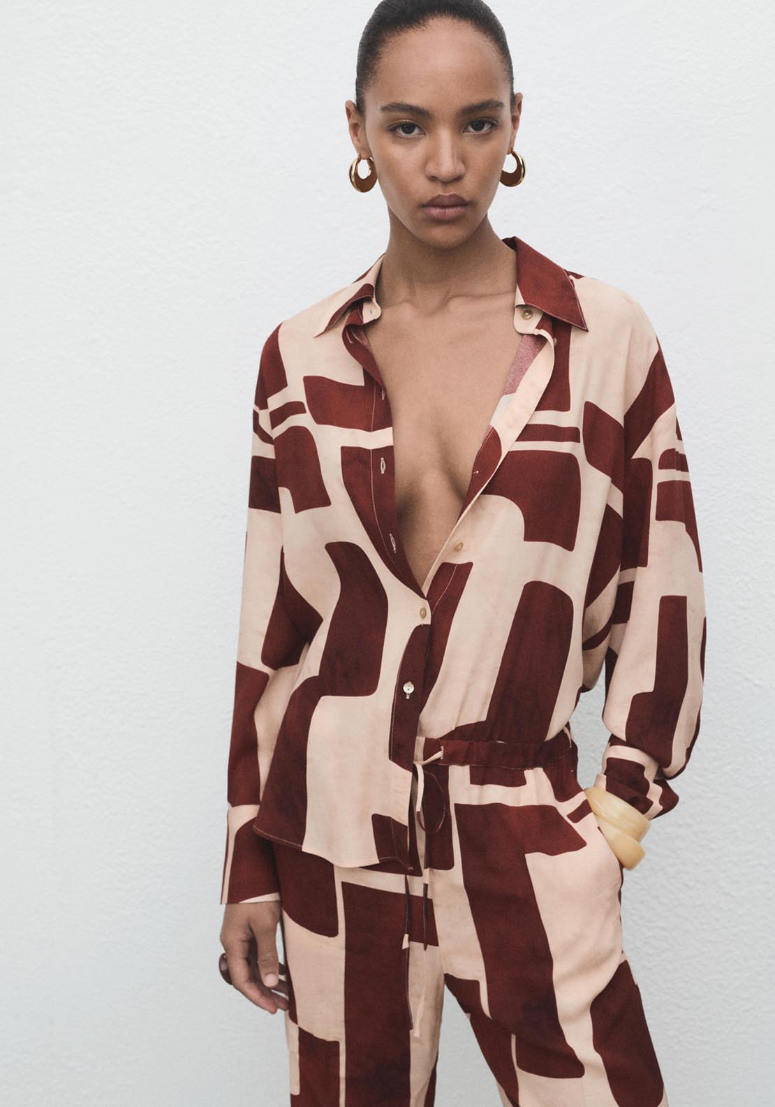 Mango Geometric PrinT-Shirt - Beige 1 Shaws Department Stores
