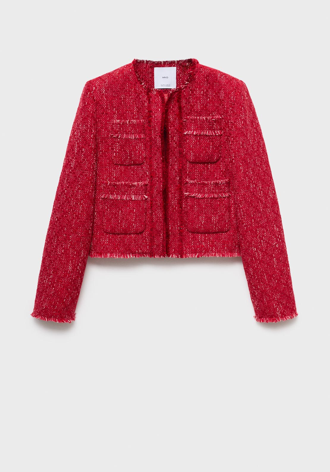 Mango Tweed Jacket With Frayed Ends - Red 6 Shaws Department Stores