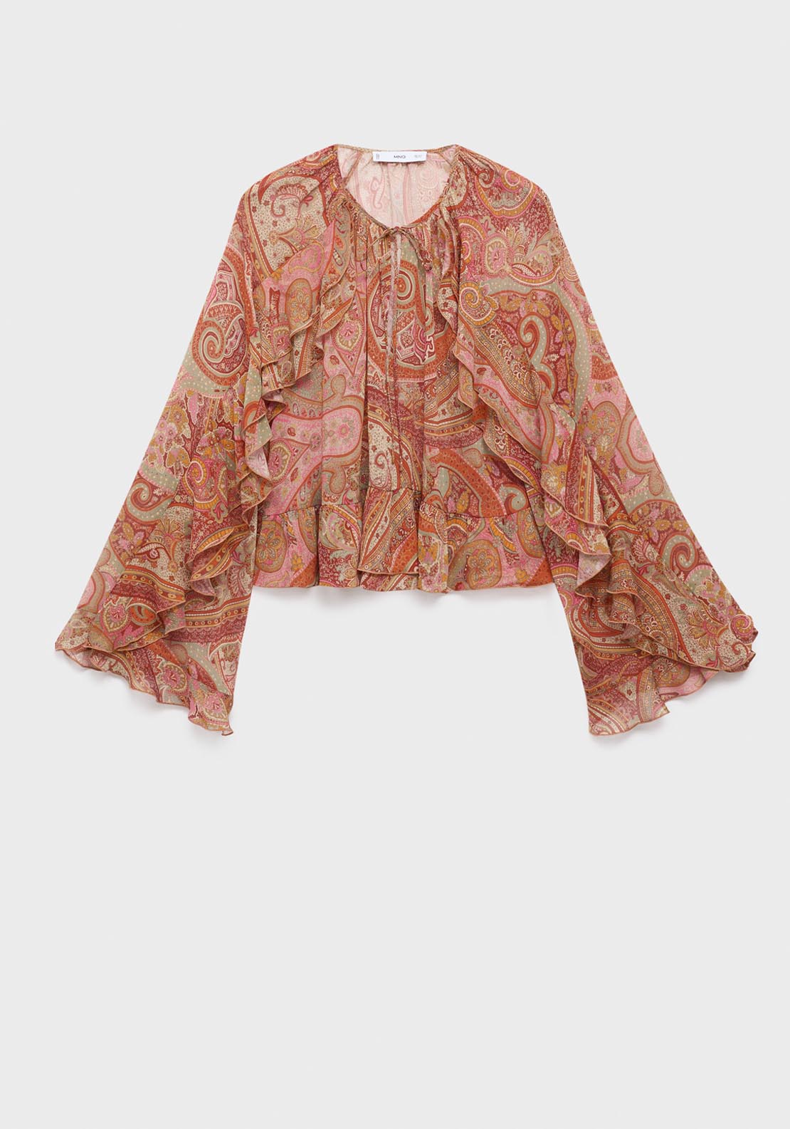 Mango Ruffles Printed Blouse - Brown 6 Shaws Department Stores