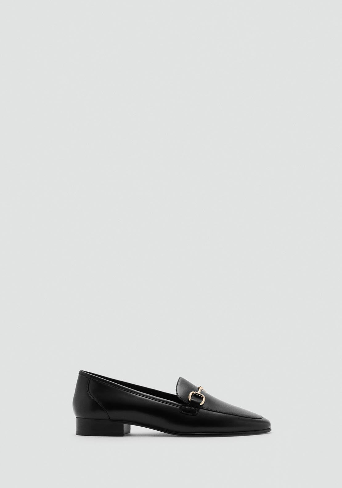 Mango Buckle Leather Moccasins - Black 1 Shaws Department Stores