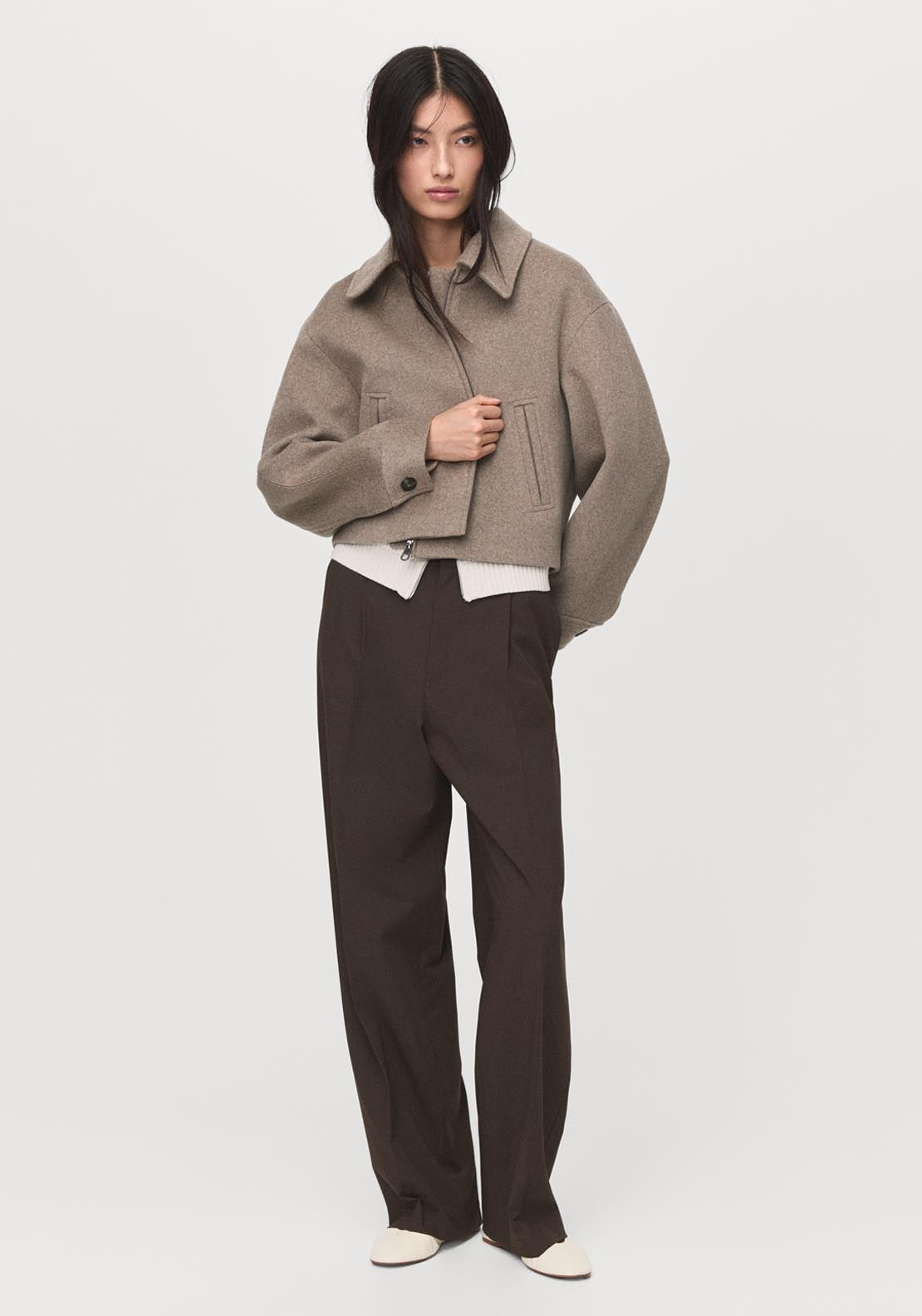 Mango Wool Bomber Jacket - Brown 4 Shaws Department Stores