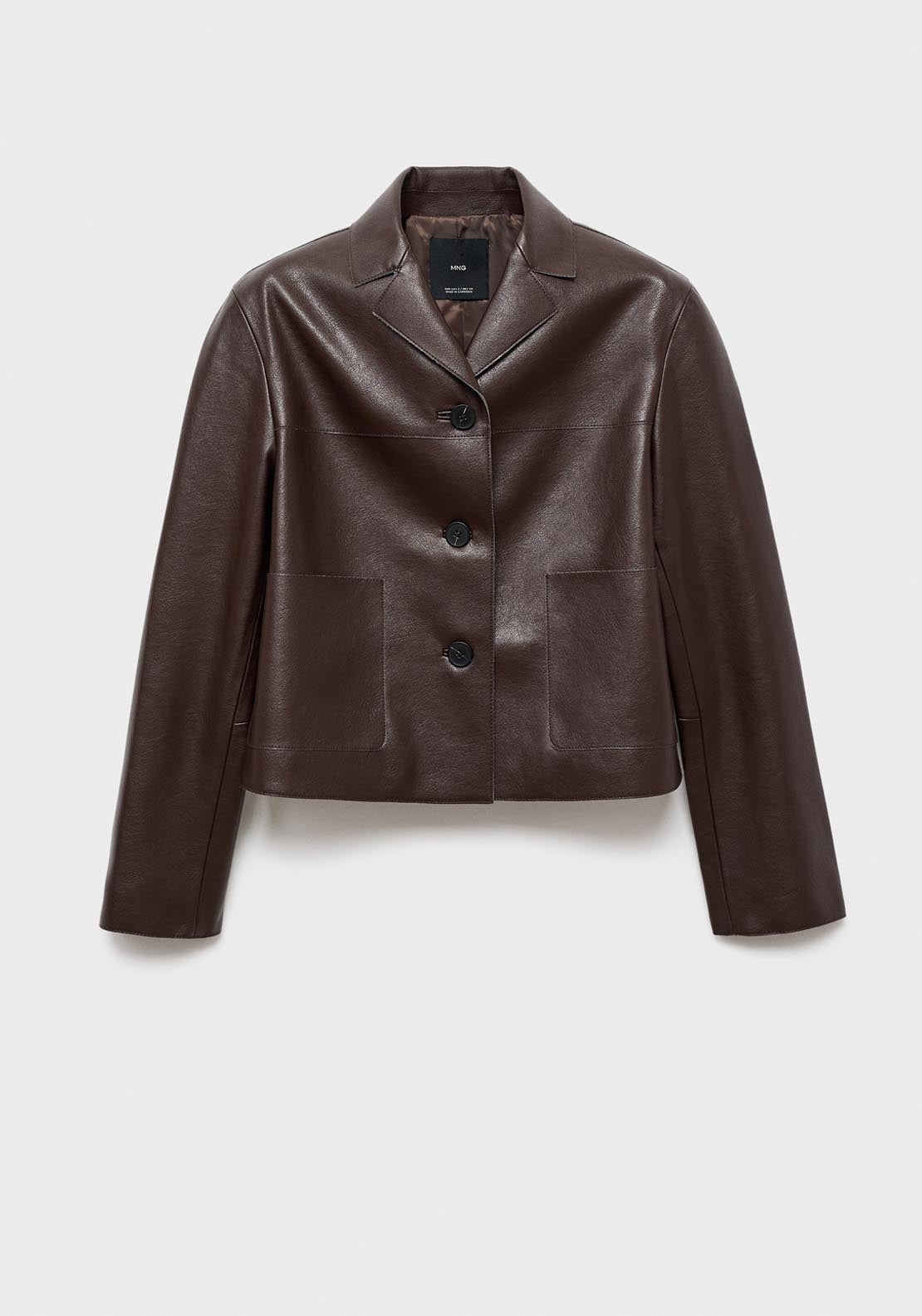 Mango Leather Effect Jacket With Pockets - Brown 6 Shaws Department Stores