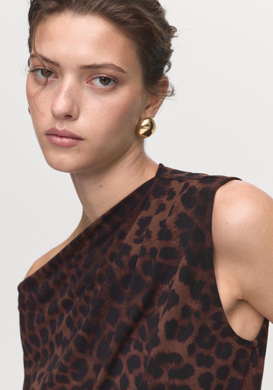 Mango Leopard Print Top With Asymmetrical Collar - Brown 3 Shaws Department Stores