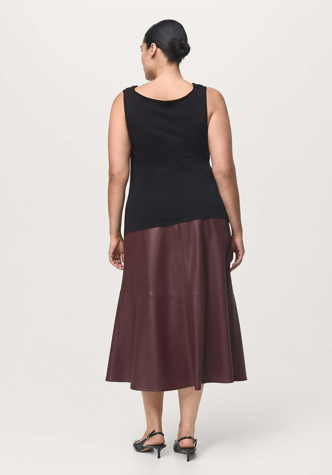 Faux Leather Midi Skirt - Burgundy