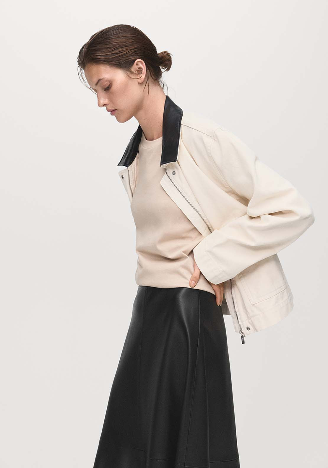 Faux Leather Midi Skirt - Black