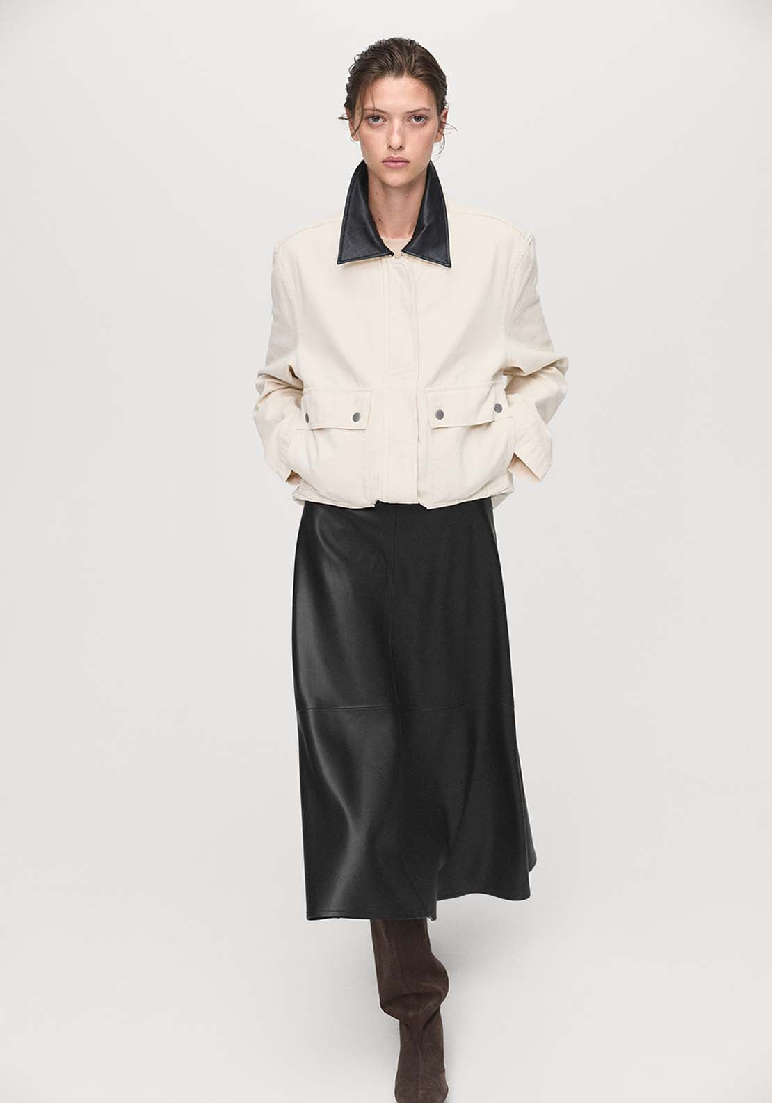 Faux Leather Midi Skirt - Black