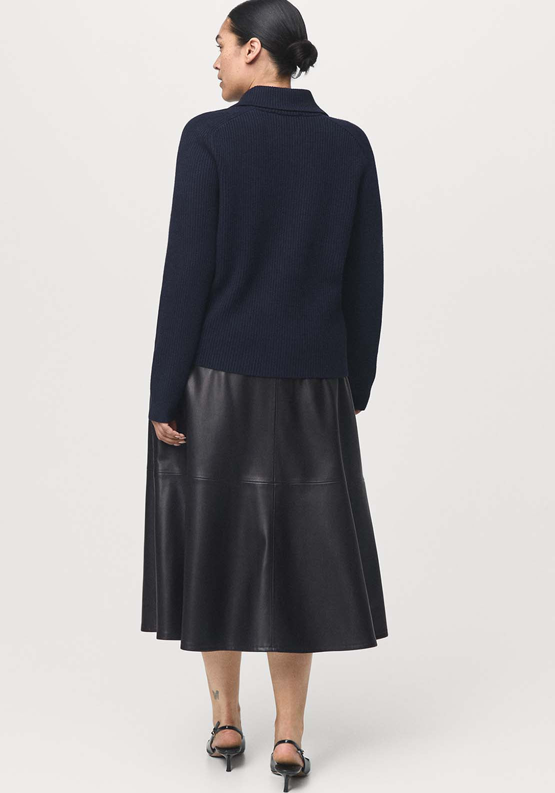 Faux Leather Midi Skirt - Black