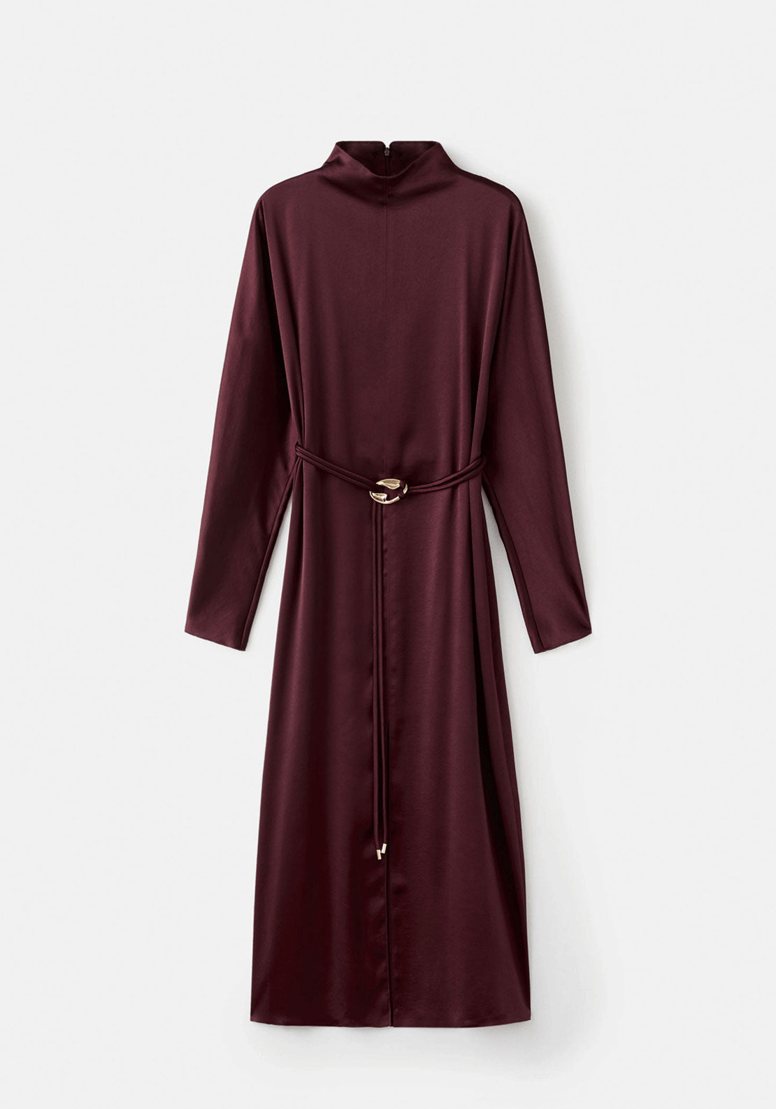 Belt Satin Dress - Red
