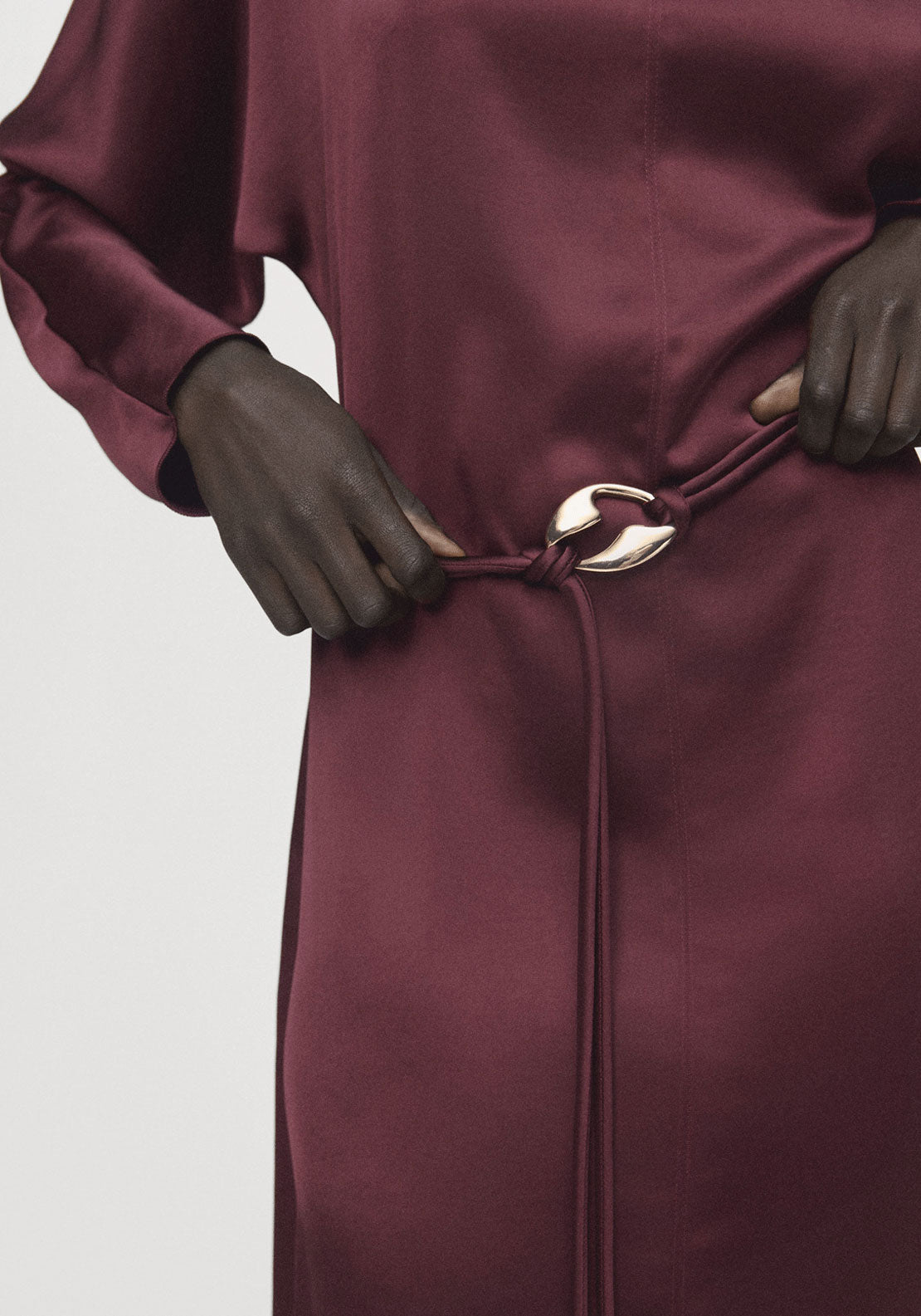 Belt Satin Dress - Red