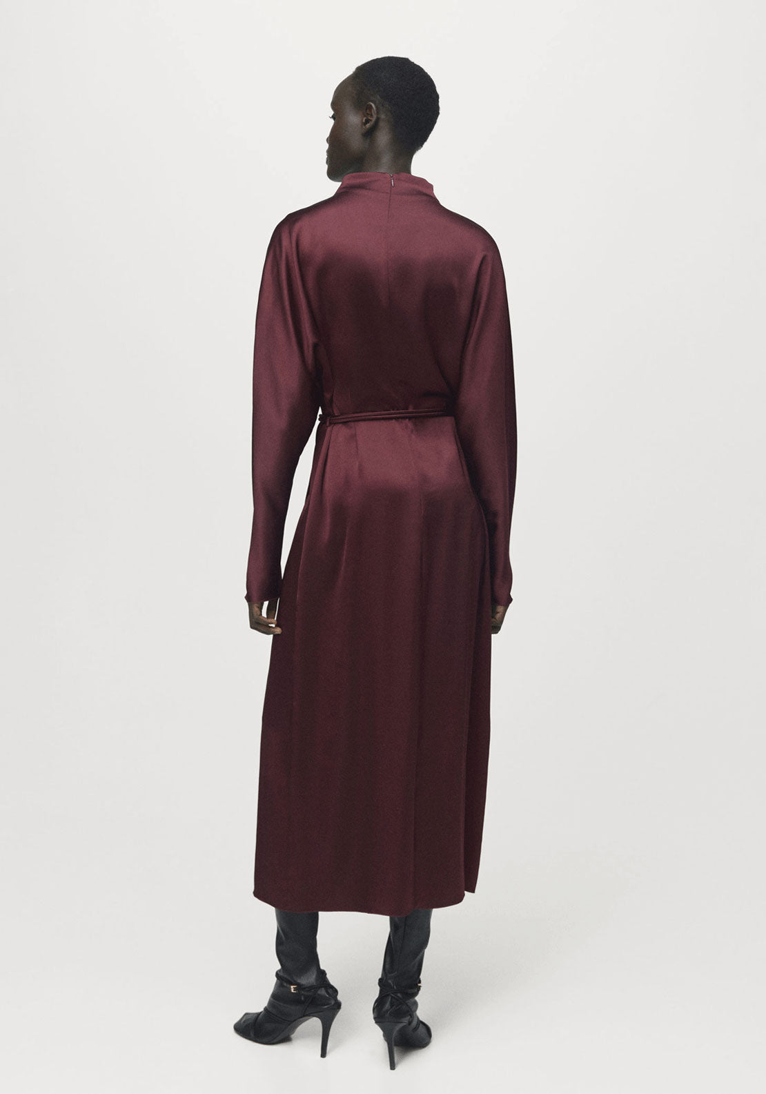Belt Satin Dress - Red