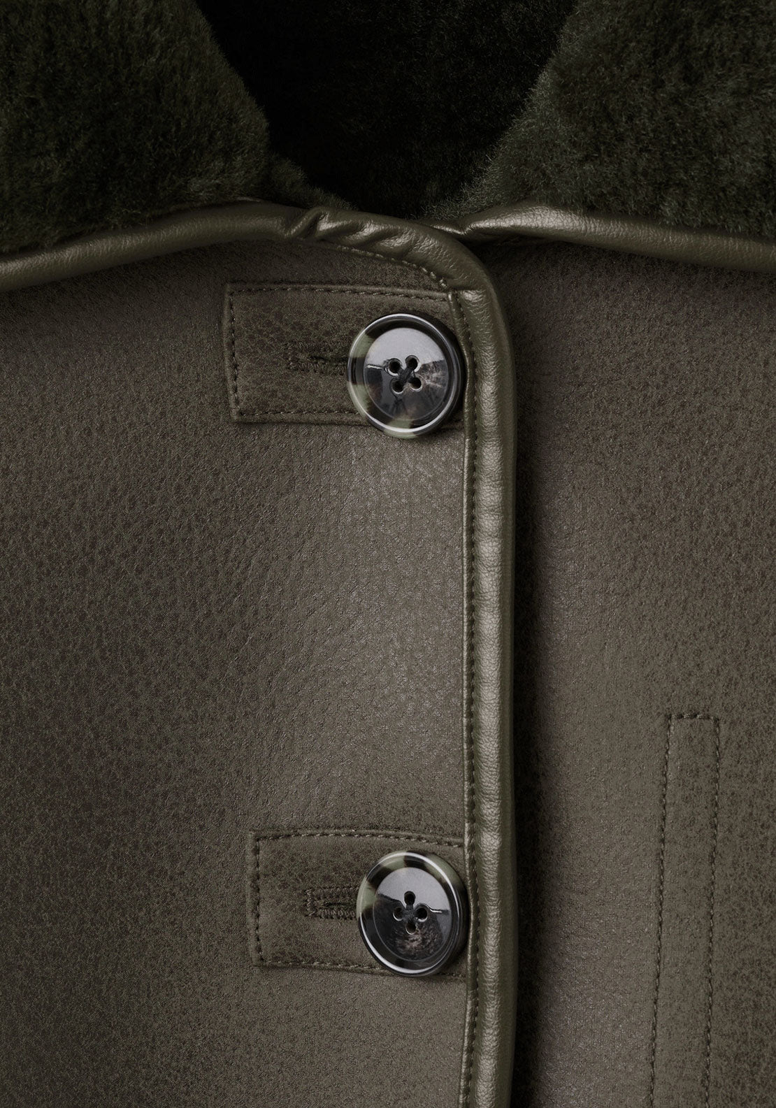 Faux Shearling Leather Effect Coat - Beige / Green