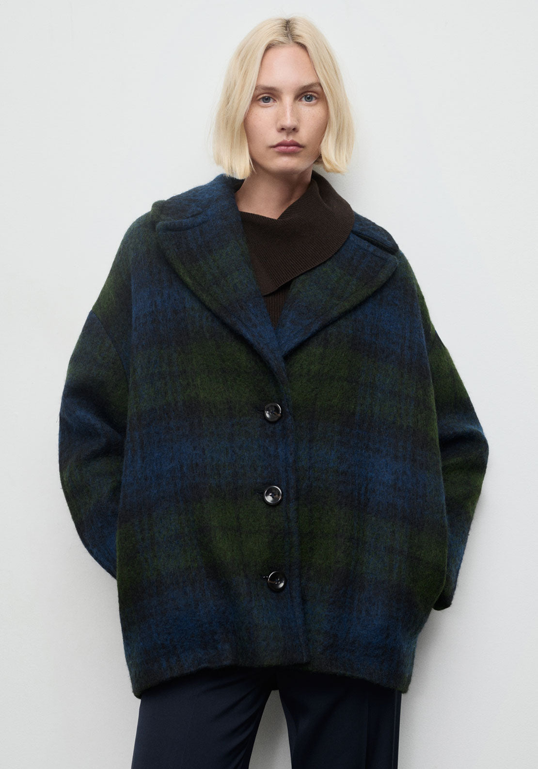 Mango Oversized Check Coat - Blue 1 Shaws Department Stores