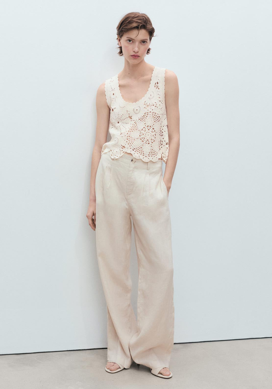 Mango Crochet Top With Flowers - Light Beige 5 Shaws Department Stores