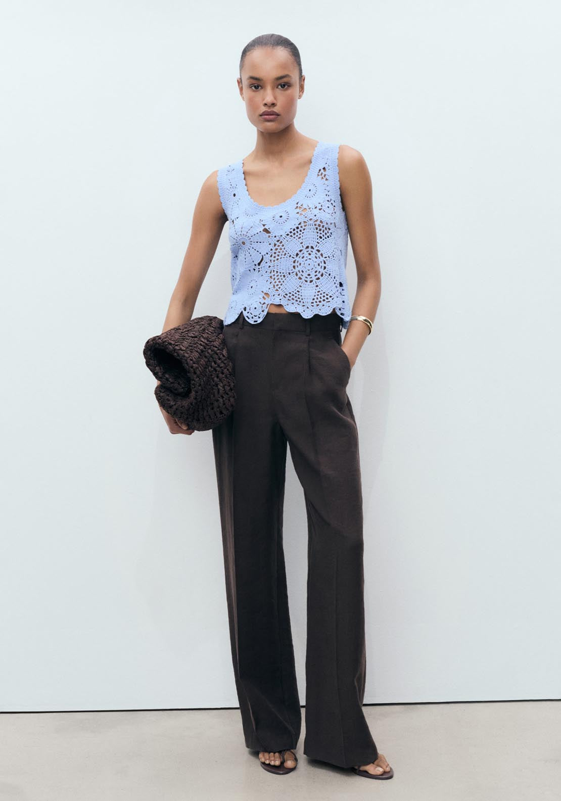 Mango Crochet Top With Flowers - Light/pastel Blue 5 Shaws Department Stores