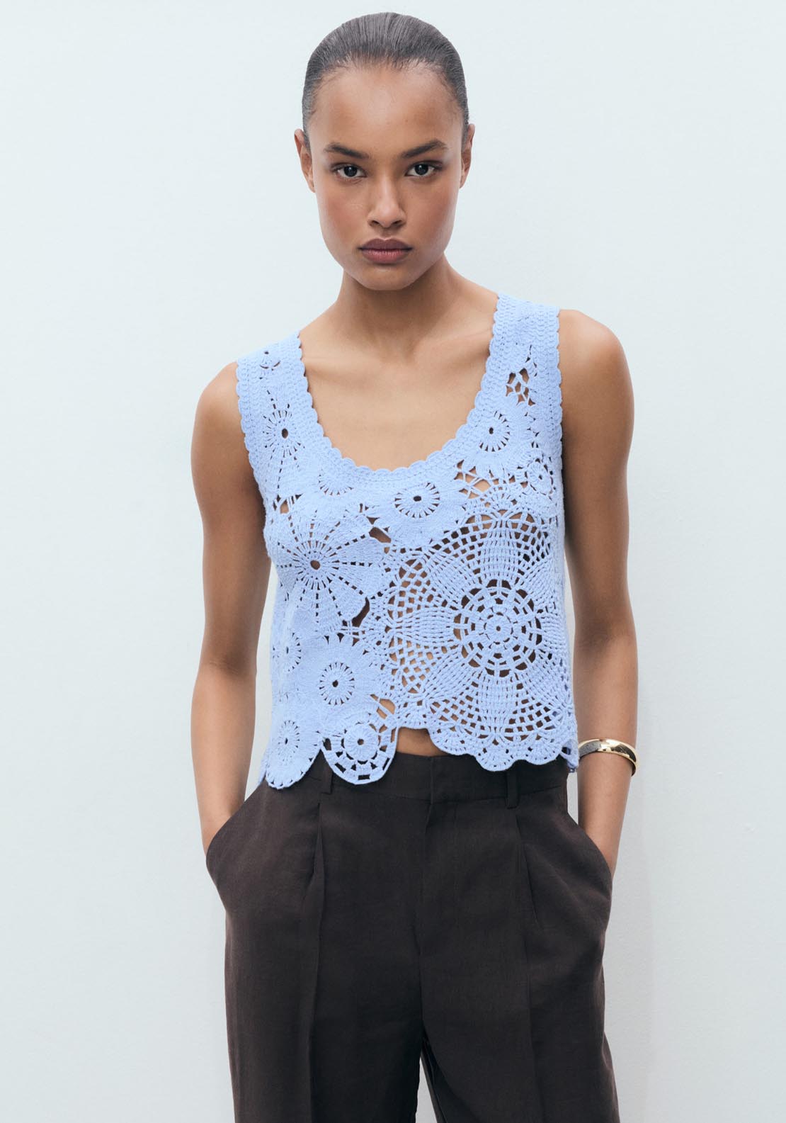 Mango Crochet Top With Flowers - Light/pastel Blue 1 Shaws Department Stores