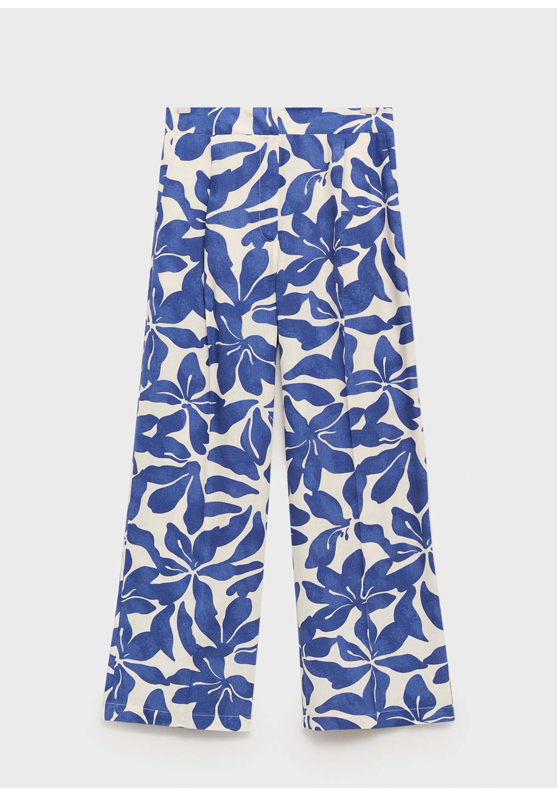 Printed Linen Blend Trousers - Blue