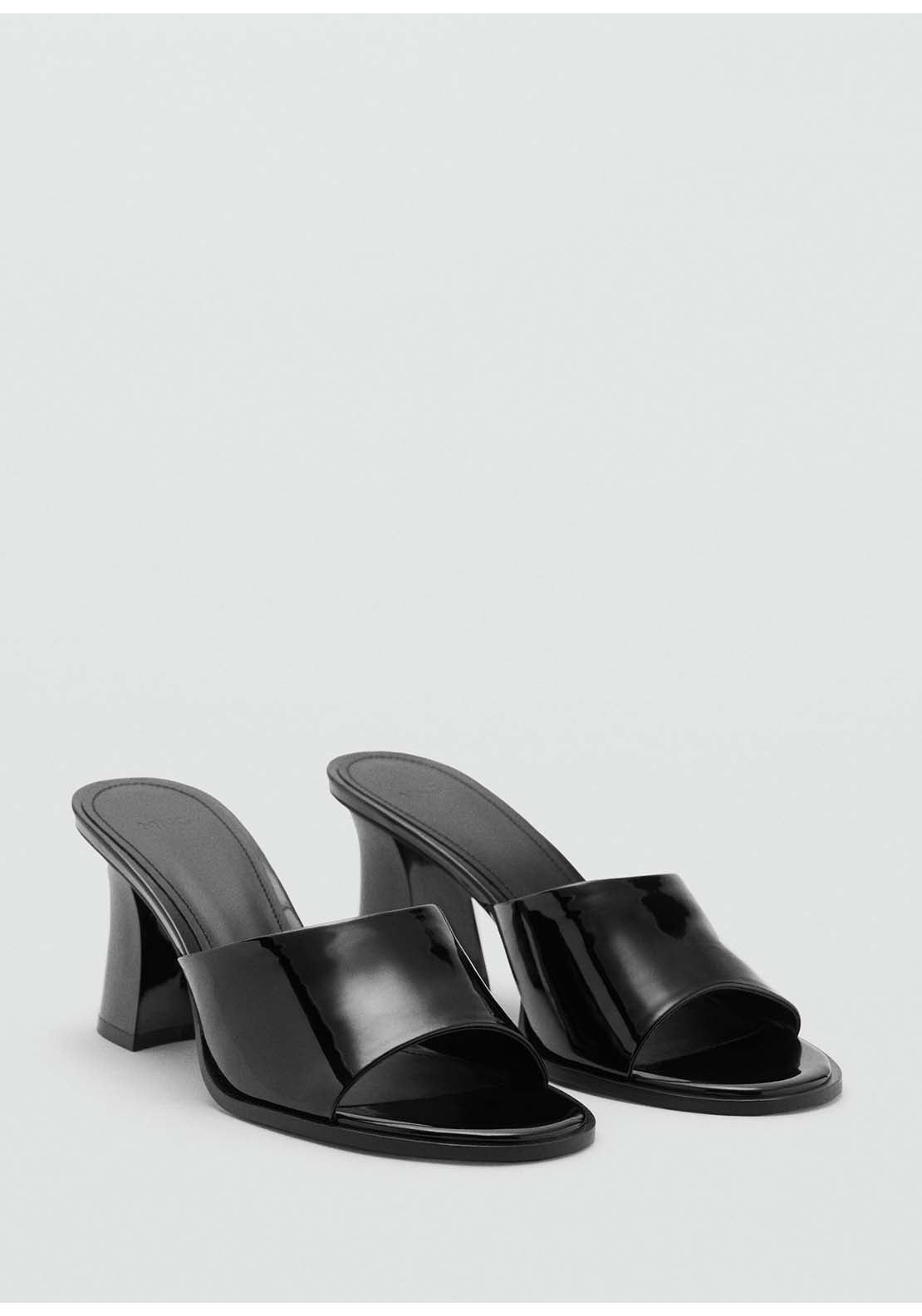 Patent Leather Effect Heeled Sandal - Black