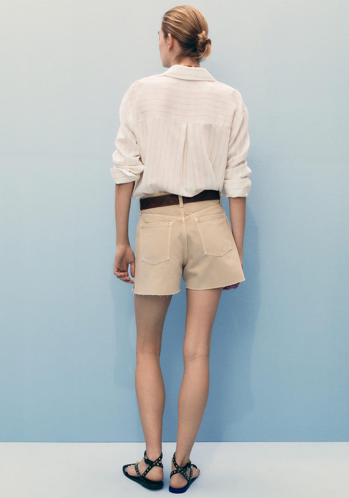 Mango Denim Shorts With Frayed Hem - Light/pastel Brown 2 Shaws Department Stores