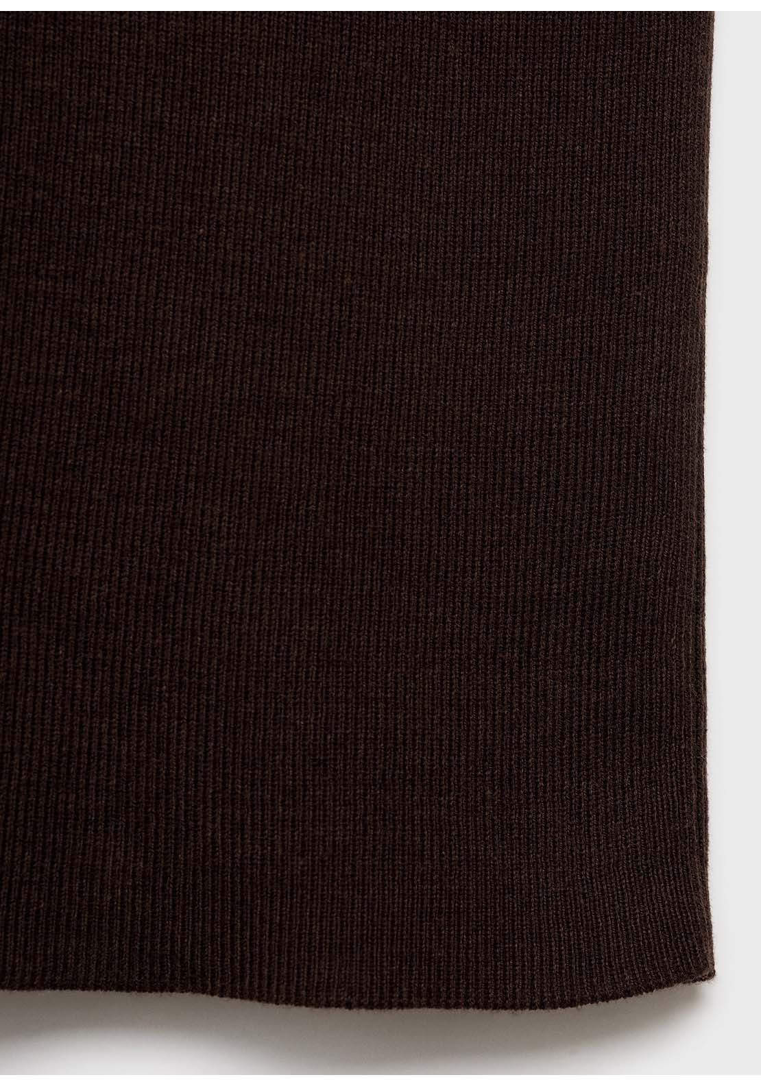 Short-Sleeved Knitted Cotton Sweater - Brown