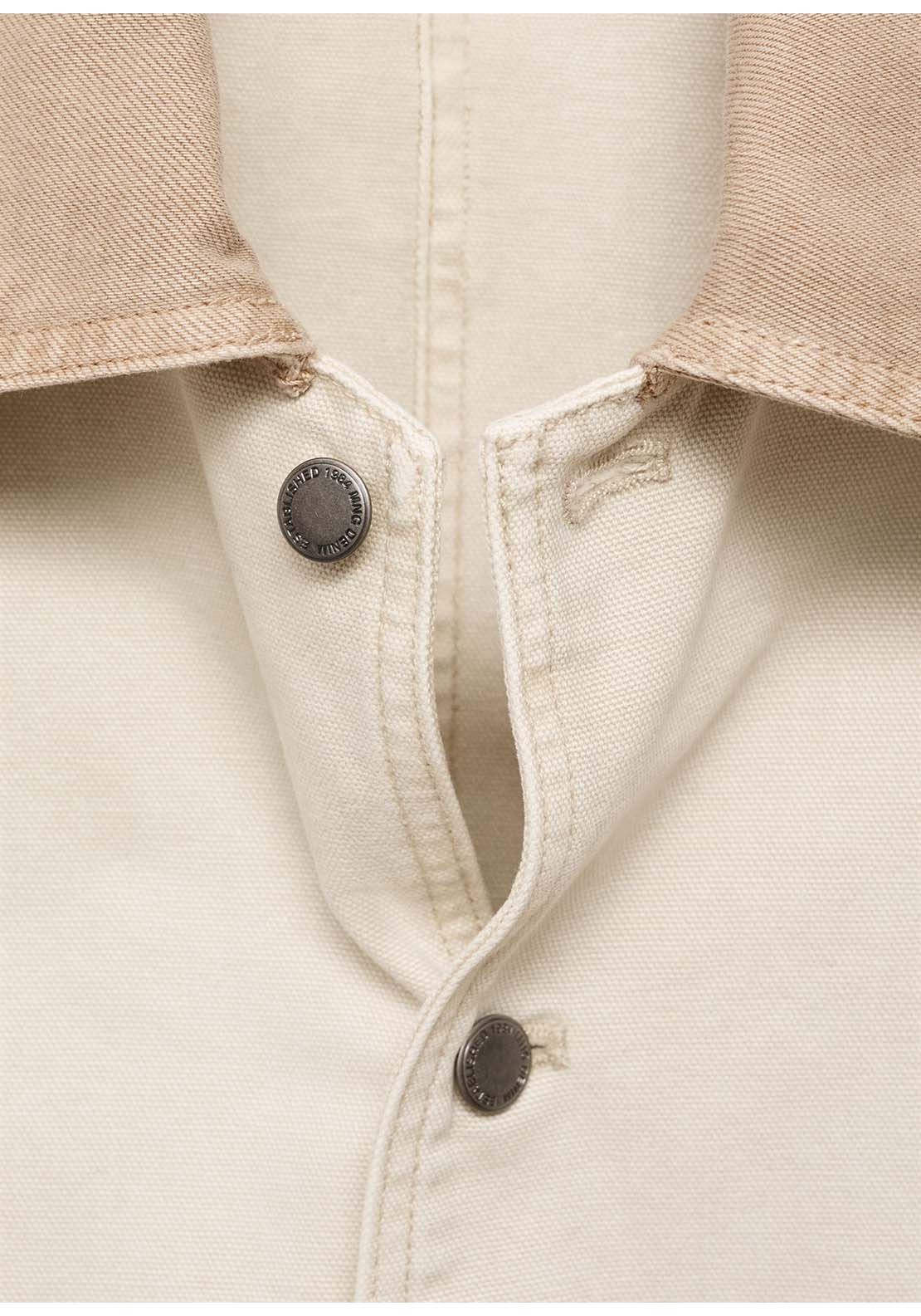Denim Parka With Contrasting Collar - Beige
