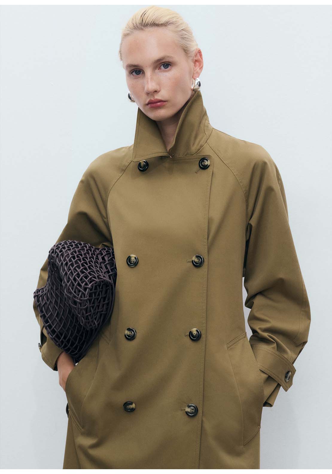 Mango Trenchcoat Angela - Beige / Green 4 Shaws Department Stores