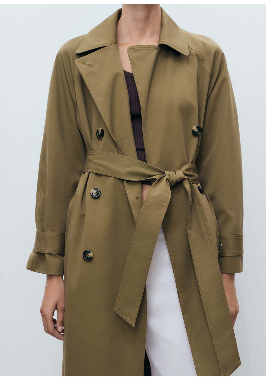 Mango Trenchcoat Angela - Beige / Green 5 Shaws Department Stores