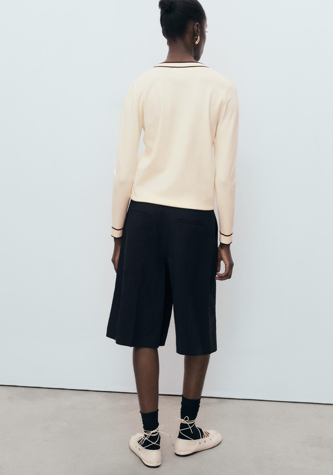 Mango Contrasting V Neck Sweater - Black 2 Shaws Department Stores