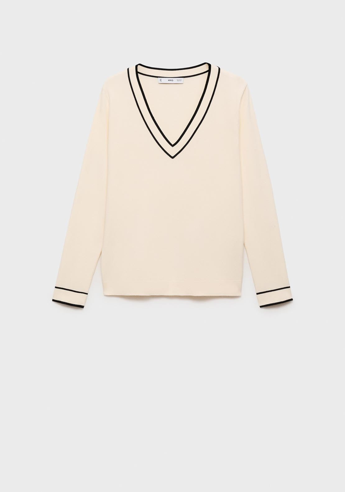 Mango Contrasting V Neck Sweater - Black 7 Shaws Department Stores