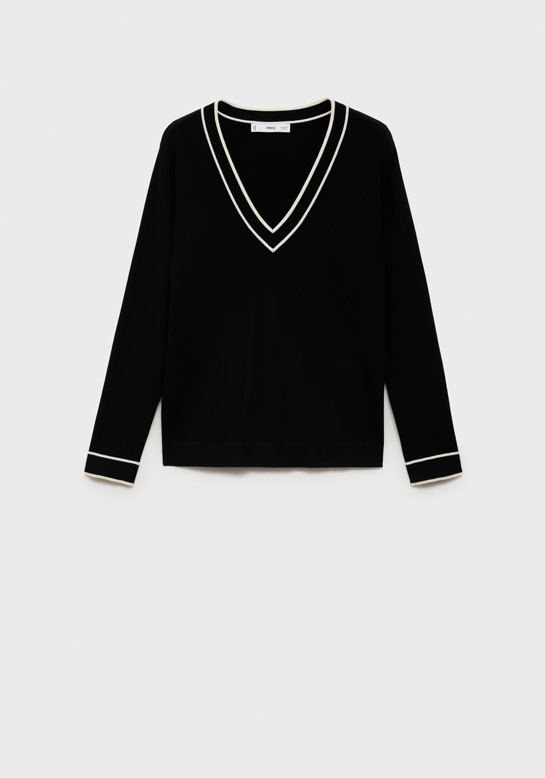 Mango Contrasting V Neck Sweater - Beige 6 Shaws Department Stores