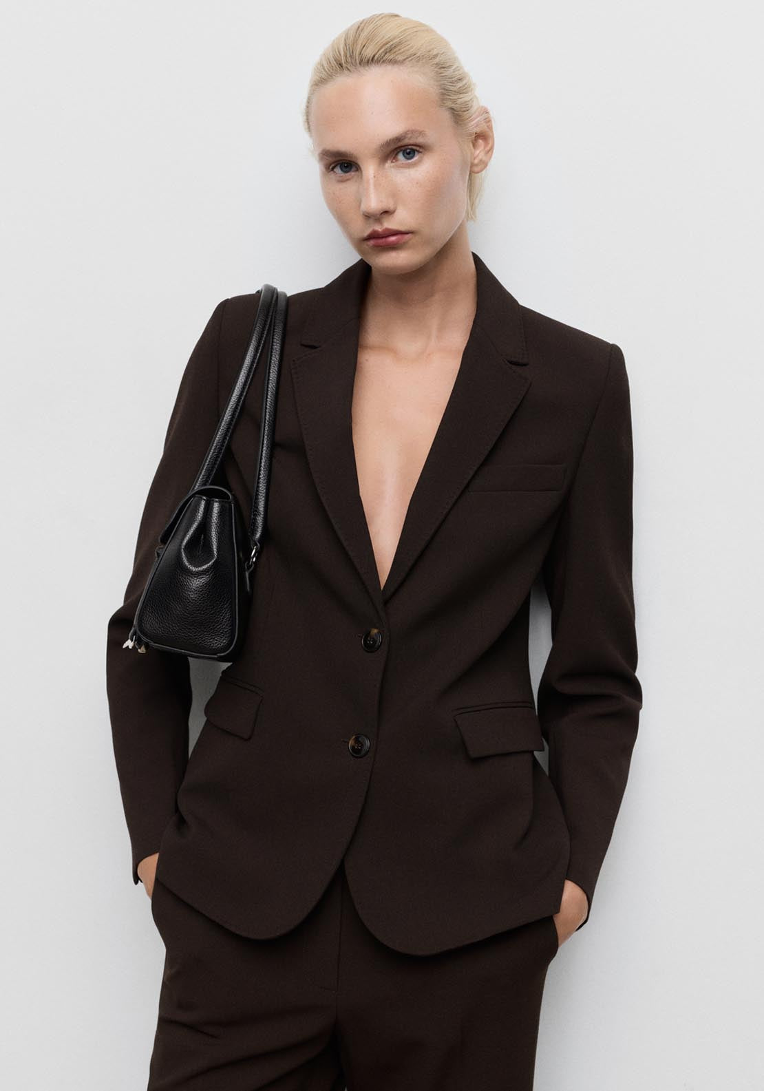 Mango Straight Fit Suit Jacket - Brown 1 Shaws Department Stores
