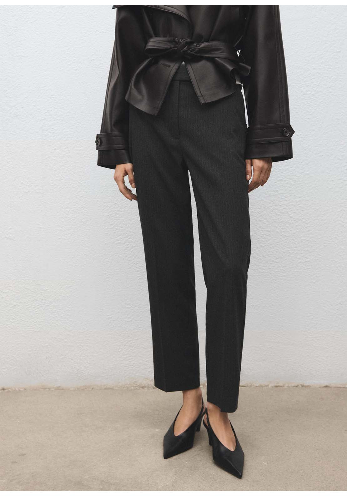 Slim Cropped Pinstripe Trousers - Grey