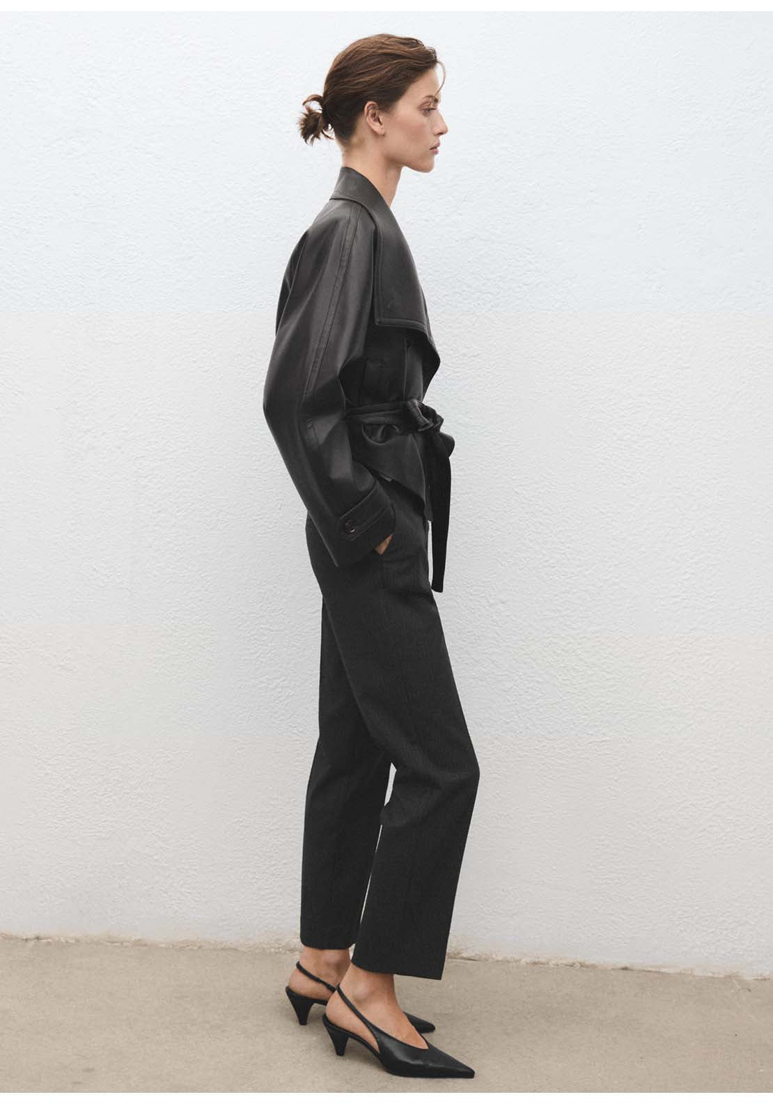 Slim Cropped Pinstripe Trousers - Grey