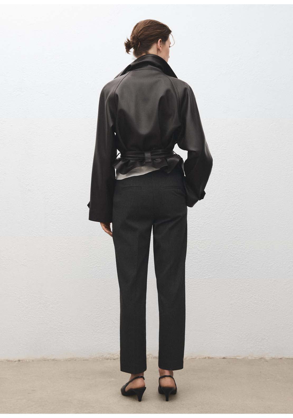 Slim Cropped Pinstripe Trousers - Grey