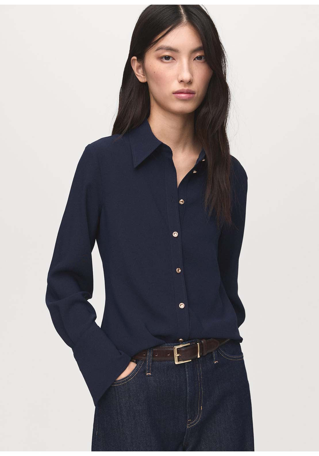 Shirt With Jewel Buttons - Blue