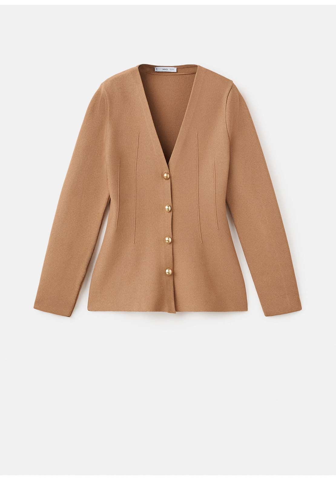 Fitted Buttoned Knit Jacket - Brown