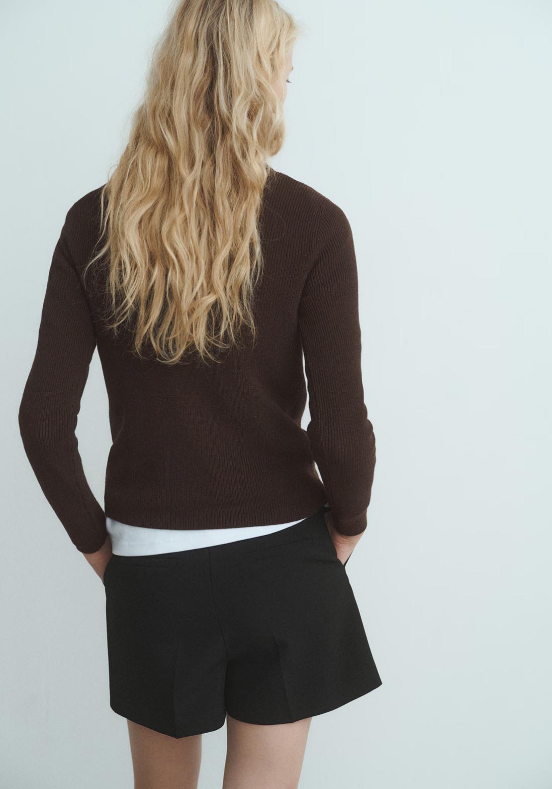 Mango Asymmetrical Neck Sweater With Buttons - Chocolate Brown 2 Shaws Department Stores