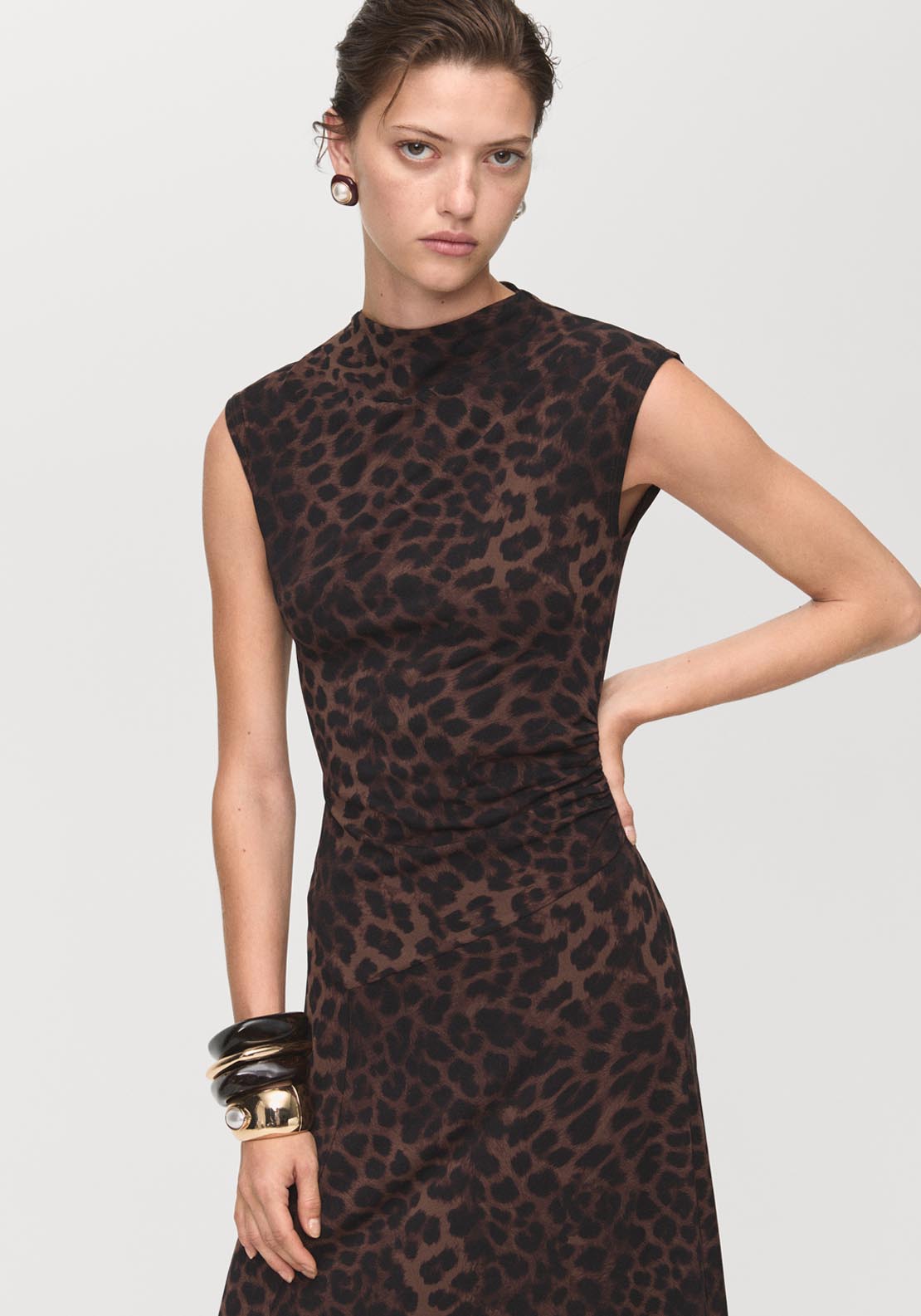 Mango Leopard Print Fitted Dress - Brown 3 Shaws Department Stores