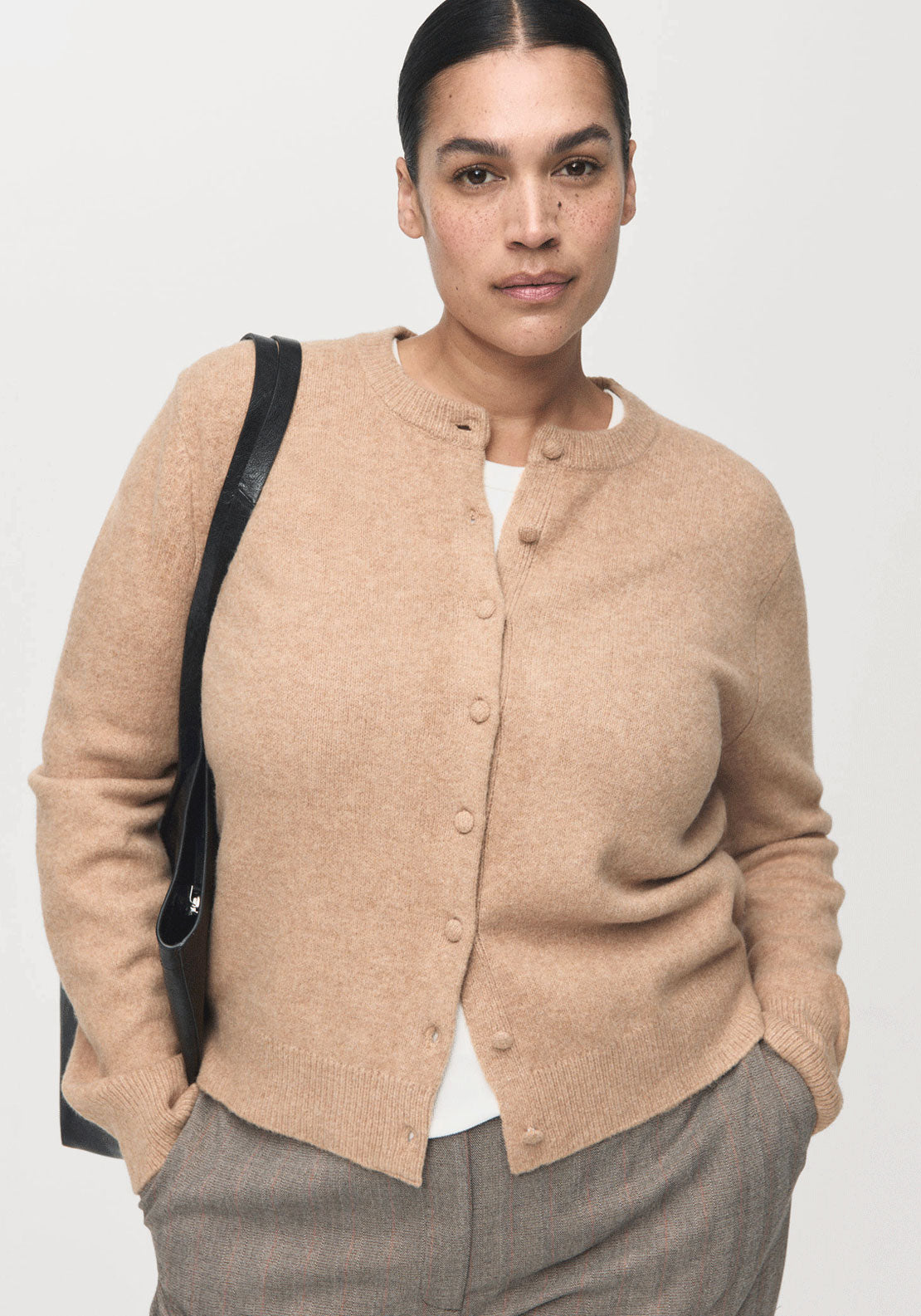 Mango Knitted Button Cardigan - Brown 1 Shaws Department Stores