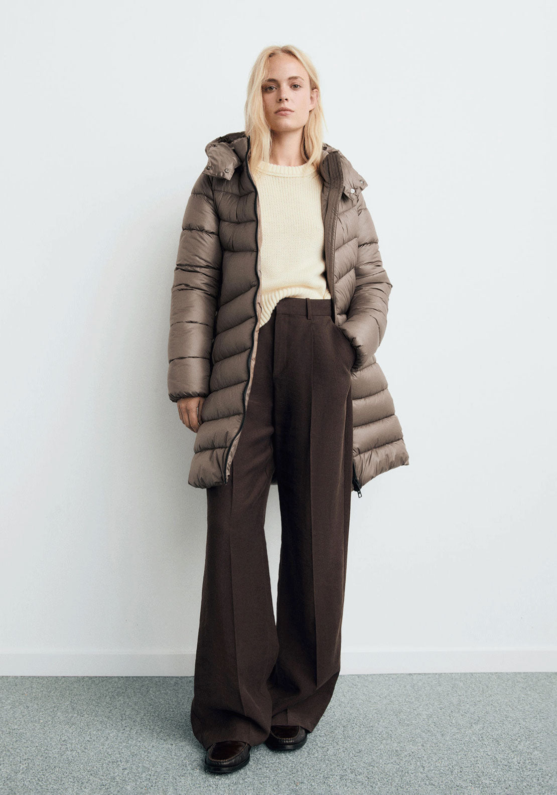 Hood Puffer Coat - Brown