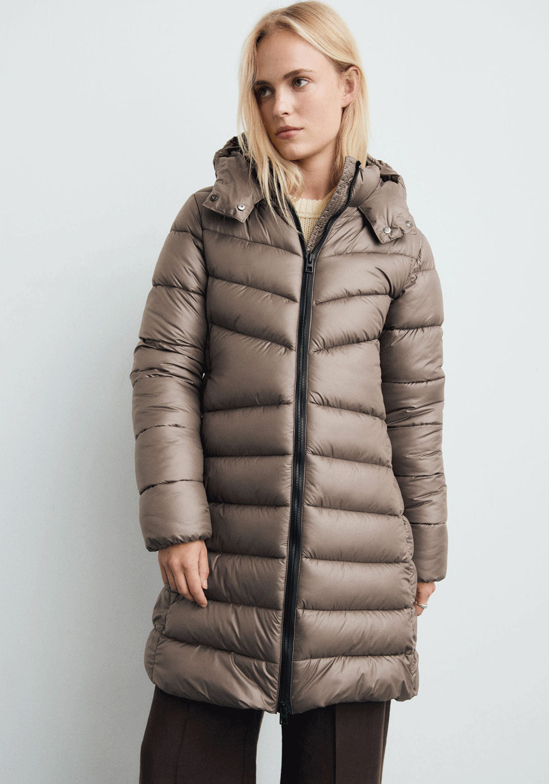 Hood Puffer Coat - Brown