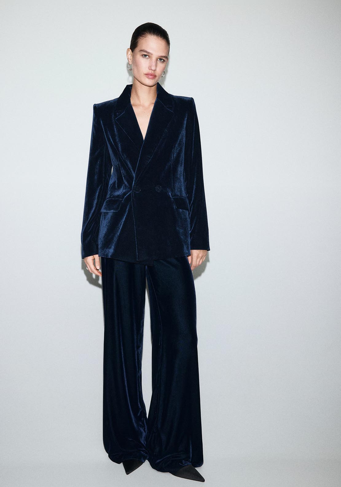Mango Velvet Blazer - Blue 7 Shaws Department Stores