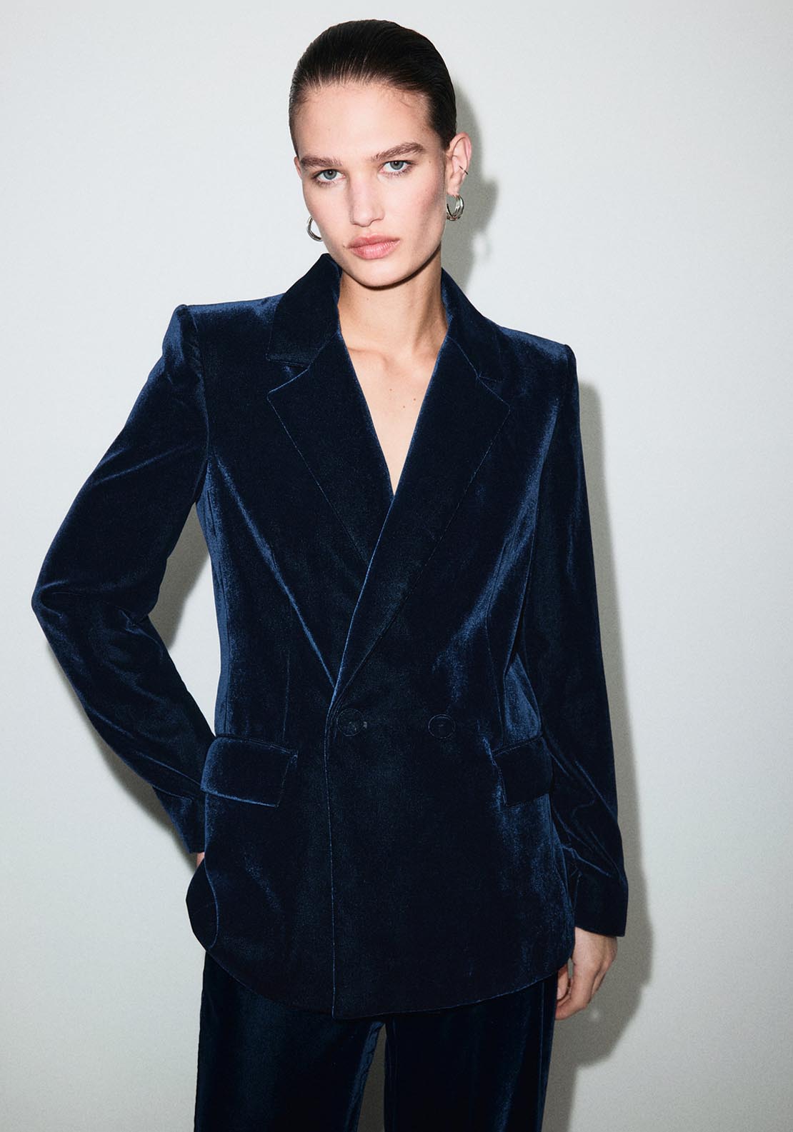 Mango Velvet Blazer - Blue 4 Shaws Department Stores