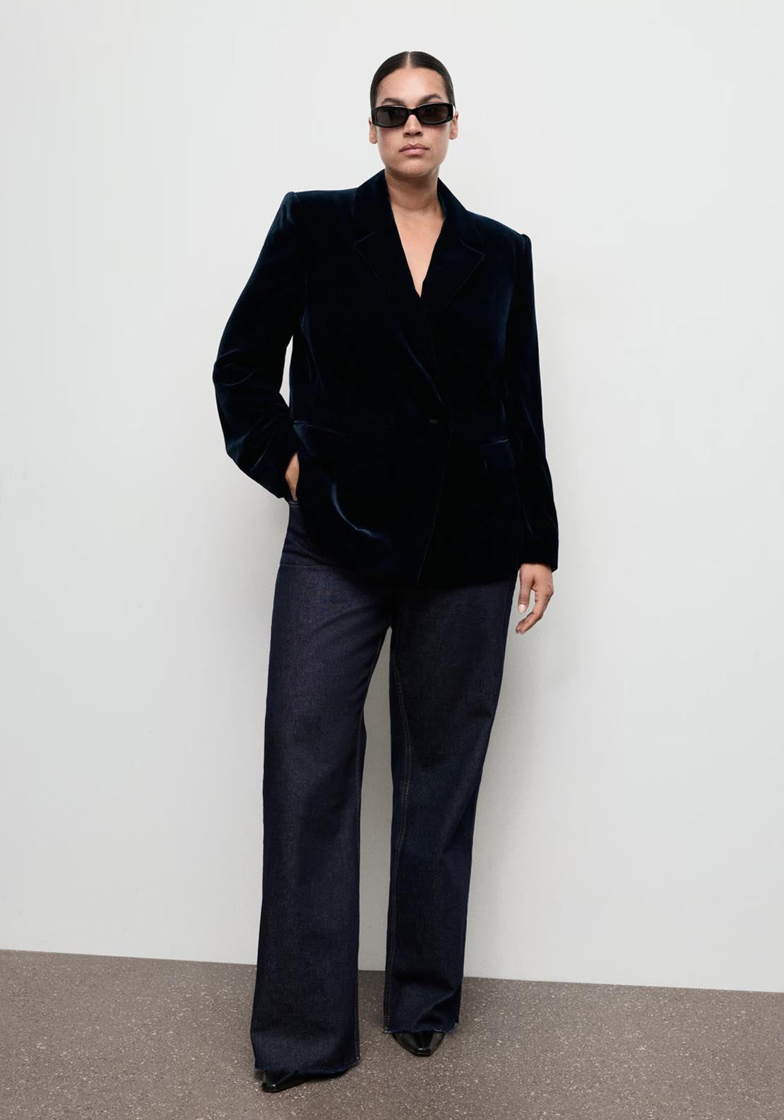 Mango Velvet Blazer - Blue 2 Shaws Department Stores