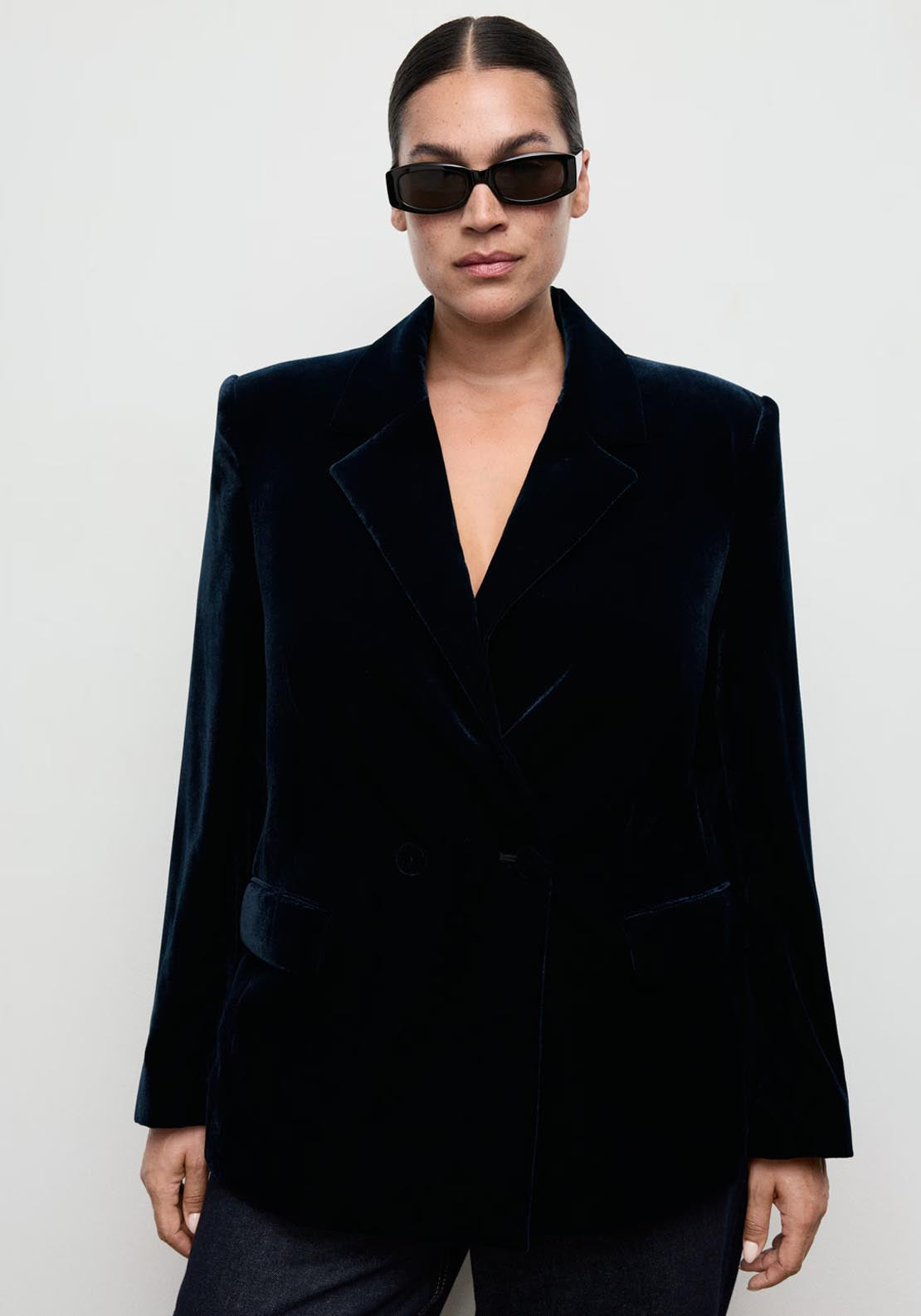 Mango Velvet Blazer - Blue 1 Shaws Department Stores