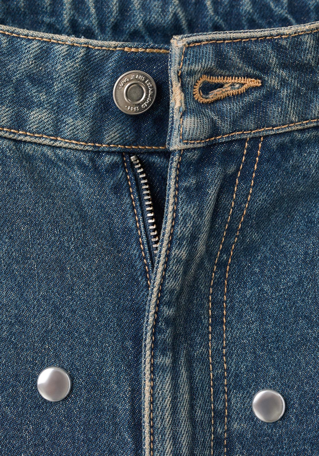 Straight Fit Jeans With Studs - Blue