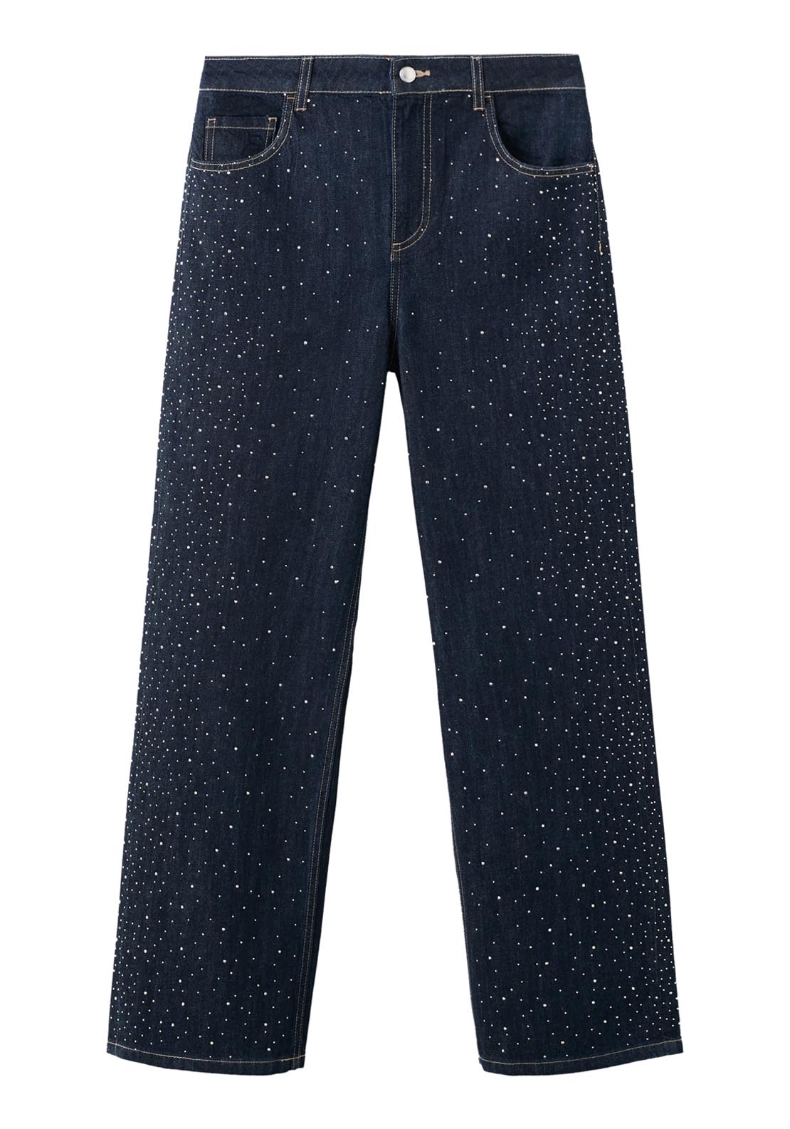 Straight Jeans With Rhinestone Detail - Blue