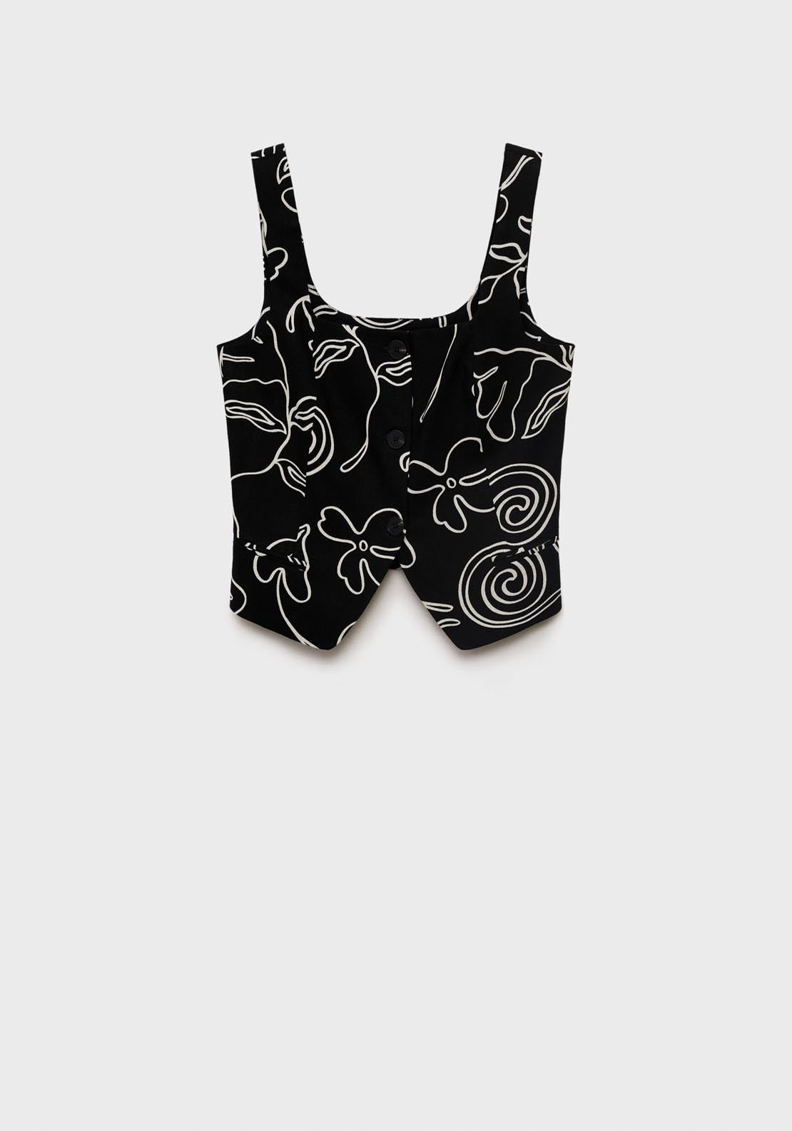 Mango Floral Print Linen Suit Vest - Black 8 Shaws Department Stores