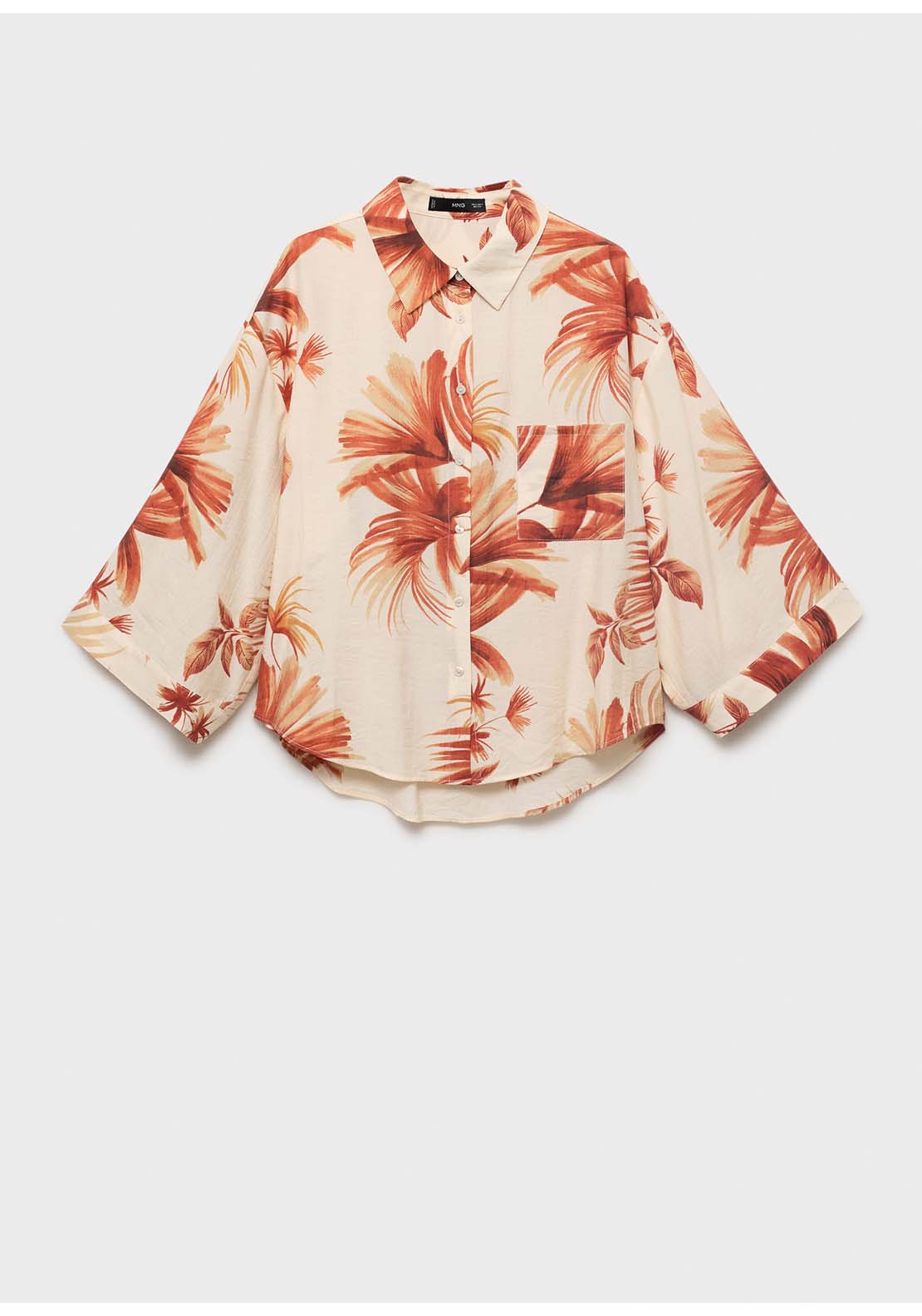 Palm Tree Shirt With Three Quarter Sleeves - Cream